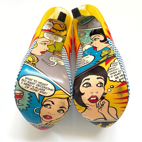TAYLOR SAYS TALIA COMIC EXPLOSION blue white polka dot yellow red platform heels - Picture 4 of 14